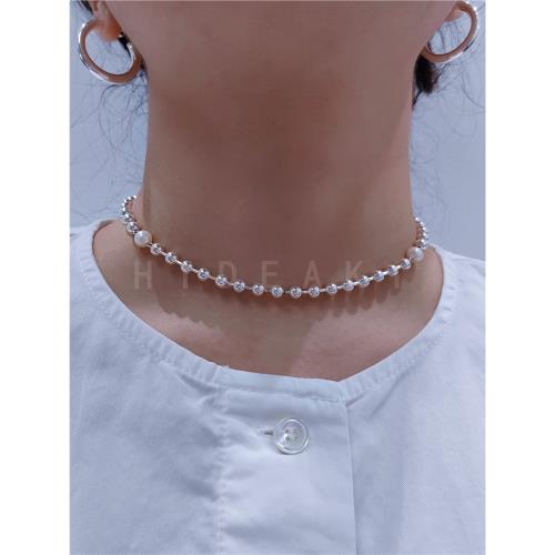 新款Hide aki日系輕奢多種戴法珠鏈銀珠珍珠925銀銀色可調節項鏈