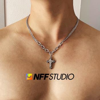 NFF拼接鑲鉆十字架鈦鋼男士項鏈