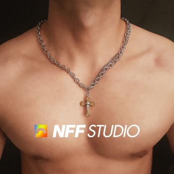 NFF十字架雙層鈦鋼嘻哈情侶項鏈