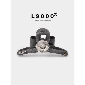 L9000/原創明星同款頭飾法式灰色山茶花抓夾中古風復古發夾2023年