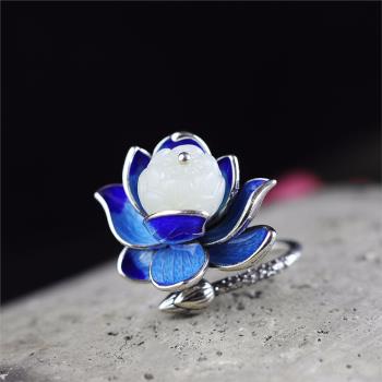 愛蓮說S925玉彩釉古典戒指銀飾品