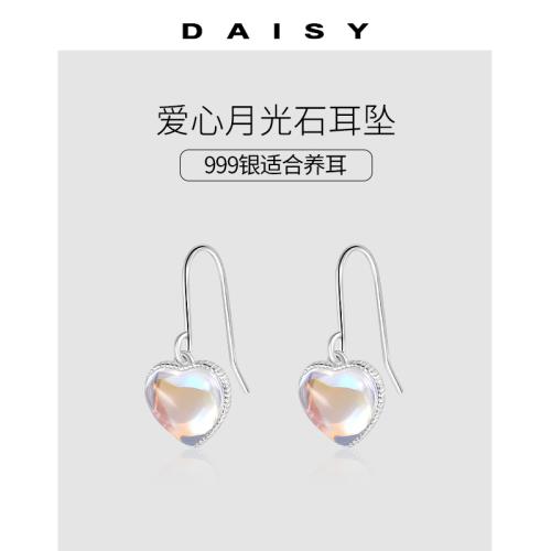 999純銀月光石愛心耳墜女簡約小眾設計氣質耳環2026年新款耳飾品