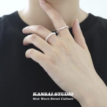 KANSAI新款小米珠亮銀麻花2件套戒指女時尚個性小眾指環食指尾戒