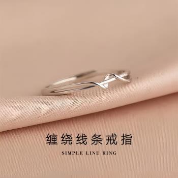 925純銀纏繞線條戒指女簡約小眾設計個性幾何指環ins風開口戒食指