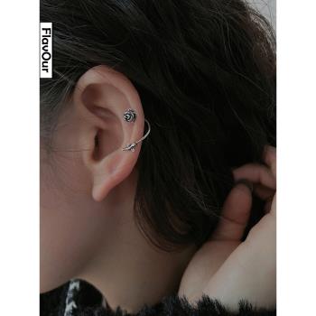 純銀s925小眾設計耳環女個性法式氣質ins做舊玫瑰纏繞耳骨釘耳飾