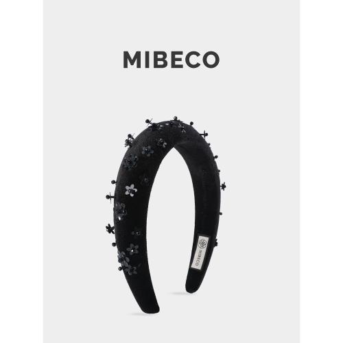 Mibeco小眾設計發箍顯臉小顱頂增高海綿發卡立體花朵串珠黑色頭箍