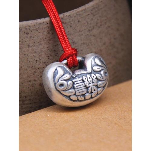 長命鎖足銀S999喜樂吊墜男女泰銀復古民族風平安寶寶護身掛件生日