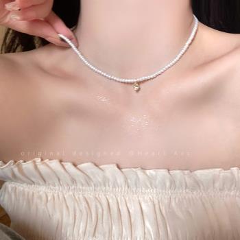 輕奢法式珍珠鋯石項鏈女小眾設計感網紅頸鏈百搭高級感鎖骨鏈配飾