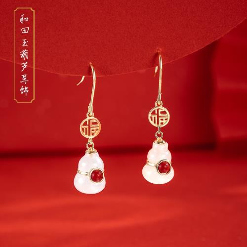 和田玉耳墜葫蘆耳環2025新款爆款耳飾女純銀國風玉耳環輕奢高級感