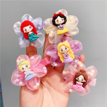 韓版兒童發飾可愛卡通蕾絲花朵頭飾美人魚白雪發夾女童寶寶發卡品