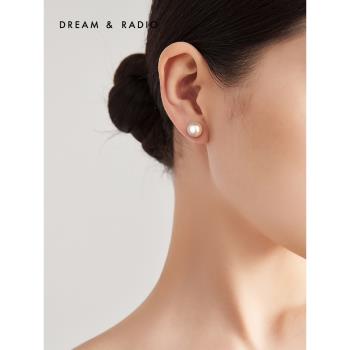 珍珠耳釘女s925銀針高級感法式耳環復古小眾9mm 天然淡水珍珠耳飾