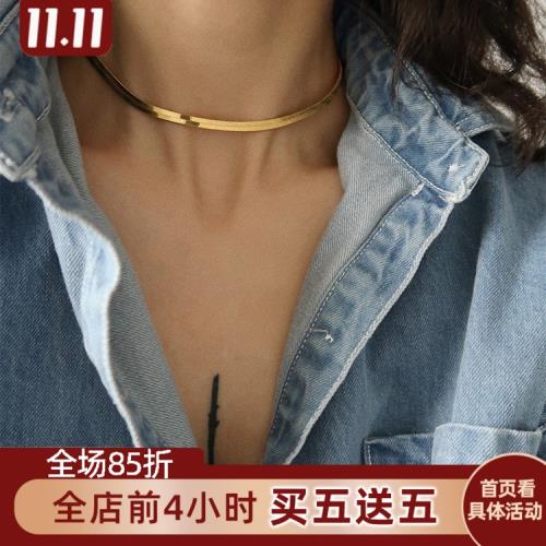 升級版 歐美金屬項圈金色蛇骨鏈頸鏈短款項鏈分裂鎖骨鏈 不易褪色