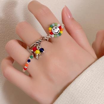 串珠戒指女開口可調節ins小眾設計感高級2023年新款潮食指戒手飾