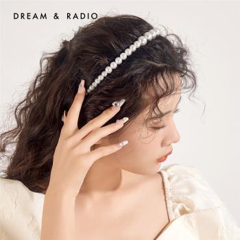 Dream&Radio蝴蝶結圓珠發箍女小眾法式復古發飾高級感仿珍珠頭箍