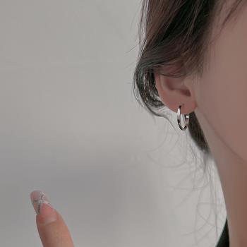 純銀女小眾設計高級感素圈耳環