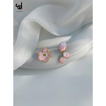 春天粉色櫻花耳釘女2023新款洋氣純銀小眾設計感氣質花朵耳環耳飾