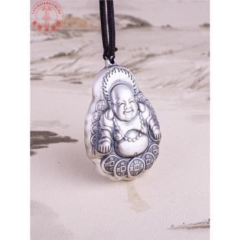 實心彌勒佛吊墜女士六字箴言足銀