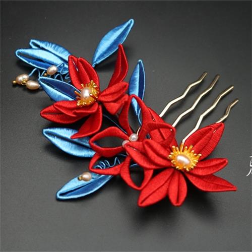 紅色新娘頭飾纏花絨花發簪秀禾旗袍盤頭發敬酒服民族風發釵發梳