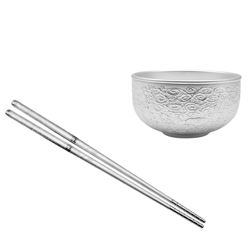 雪花銀999純銀正品銀碗可食用級熟銀餐具碗筷小孩周歲送禮品套裝|擺飾