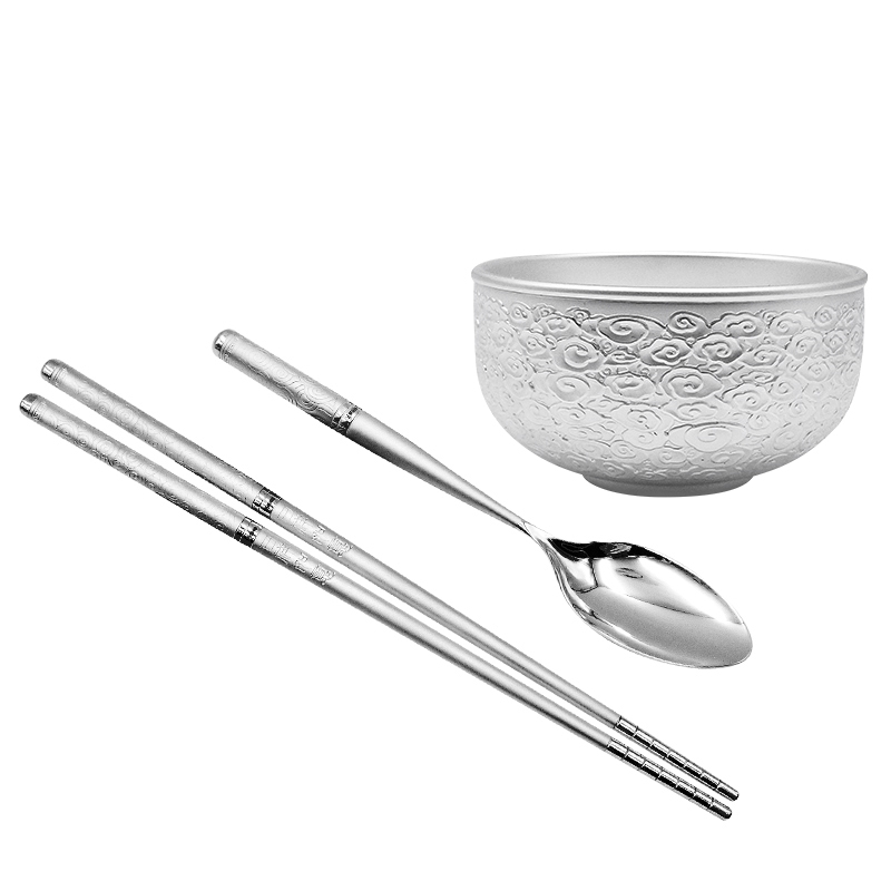 雪花銀999純銀正品銀碗可食用級熟銀餐具碗筷小孩周歲送禮品套裝|擺飾