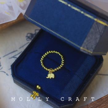 MOLLY CRAFT原創設計s925純銀戒指吉祥小象松緊款細指環小眾尾戒