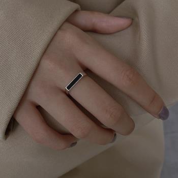 925純銀方形戒指女輕奢小眾設計幾何素圈食指戒開口時尚指環戒子