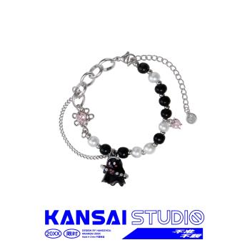 KANSAI新款黑色小幽靈串珠手鏈女甜酷可愛小眾設計感個性時尚配飾