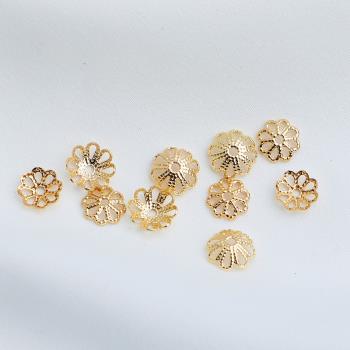14K包金花朵形串花花托鏤空珠托花帽手鏈飾diy手工品配件隔珠片