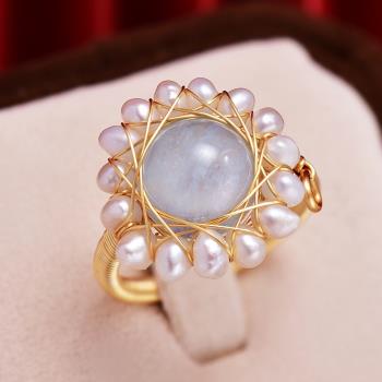 開口戒指女輕奢仿珍珠復古小眾設計網紅ins冷淡風食指指環配飾品