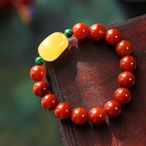 南紅瑪瑙手串搭配琥珀蜜蠟桶珠簡約配飾復古氣質優雅女款百搭手飾