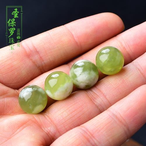 天然岫玉青提奶蓋散珠子單顆珠子手串男女款手鏈配飾手捻圓珠玉石