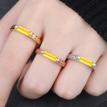 時尚簡約女DIY琥珀松石3*8銀戒指