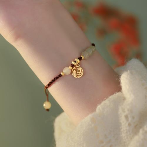 925純銀和田玉福牌手鏈女輕奢小眾設計手繩閨蜜精致手串配飾手飾