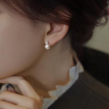 925純銀施家珍珠耳釘女2023新款爆款輕奢小眾設計感耳環高級耳飾