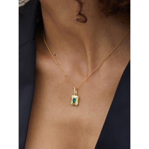 PANDANA黑標輕奢系列925銀方糖祖母綠寶石拉絲吊墜項鏈毛衣鏈高級