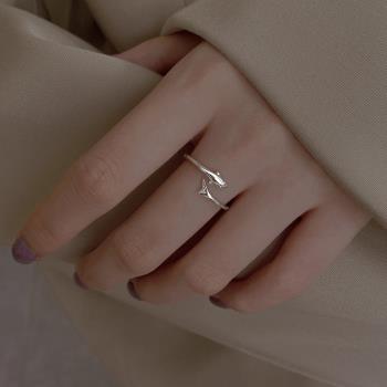 925純銀海豚女小眾設計魚尾戒指