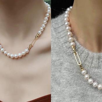 DIY飾品配件簡約珍珠項鏈扣手鏈扣可拆卸加長鍍14k金光面扣連接扣