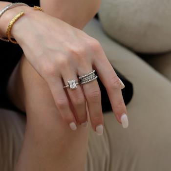時髦多層方糖寶石個性寬版戒指