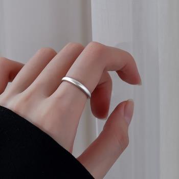 990純銀戒指情侶對戒男女磨砂食指戒小眾設計感時尚個性素圈指環