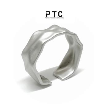 PTC冷淡風純銀情侶款開口戒指