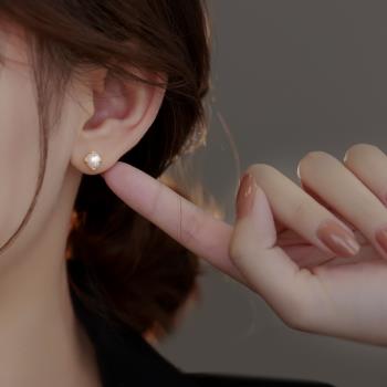 925純銀淡水珍珠耳釘女小眾設計感2022年新款潮睡覺免摘耳環耳飾