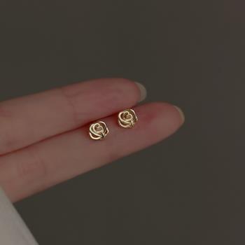 925純銀法式宮廷凡爾賽玫瑰花耳釘女花朵2022年新款潮金色ins耳環