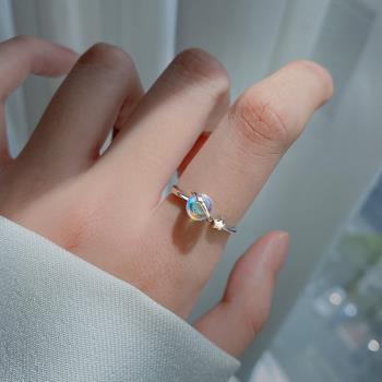925純銀星球戒指女小眾設計高級感時尚個性ins開口素圈食指戒指環