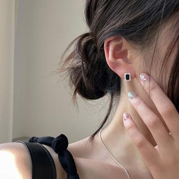 法式冷淡風黑色鋯石方形小巧耳夾女無耳洞精致簡約高級設計感耳釘