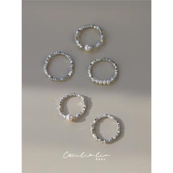 賽賽莉安閃耀碎銀子天然淡水珍珠戒指環ins小眾設計輕奢高級感女