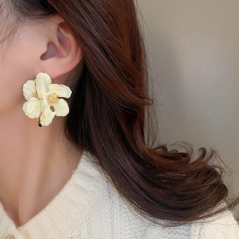 銀針滴油彩色立體花朵耳環歐美時尚夸張高級感耳釘個性設計耳飾女