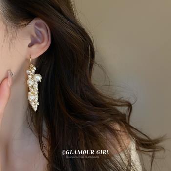 法式復古珍珠流蘇耳環耳鉤設計感時尚氣質耳墜個性新款氣質耳飾女