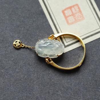 S925銀鑲嵌玉髓冰種貔貅銅錢女款兩用戒指吊墜高階旺財招錢飾品