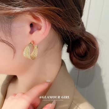 銀針幾何環形重金屬風耳環歐美時尚高級感耳圈個性氣質耳飾輕奢