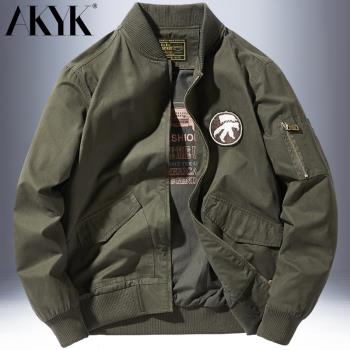 AK男裝春秋飛行員夾克男棒球服上衣純棉多口袋青年休閑工裝外套男